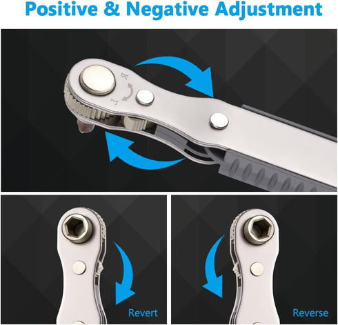 5 Pcs Mini Ratchet Wrench Set, 1/4 Inch Drive, High Torque Offset Reversible Screwdriver for Tight Spaces