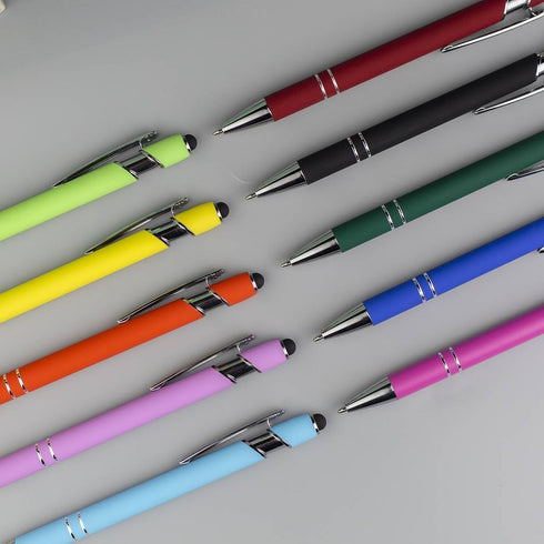 Retractable Ball Point Pens with Stylus Tip, Medium Point Soft Touch Metal Matt Wine Red Barrel, Black Ink, 10 Count