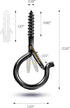 Brightech String Light Screw Hooks, Ceiling Hooks for Hanging Solar and Outdoor String Lights, 15 Pack, Black