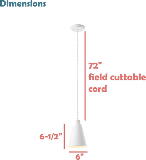 Aspen Creative 61180-23-1 1 6" 6-1/2"H Adjustable Light Indoor Pendant, Alabaster White Finish, W x