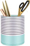 WAVEYU Pen Holder, Cute Multi-Purpose Desk Organizer, Luxury Leather Makeup Brush Holder, Mint Green Stripes