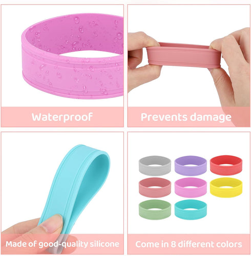 Penitue 8pcs (8 Silicone Baby Bottle Labels, Reusable Personalised Writable Name Bands for Daycare Anti-Slip Bottle