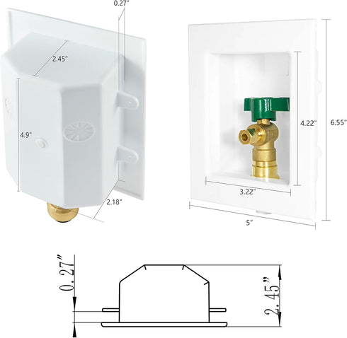 EFIELD Pre-assembled Ice Maker Outlet Box, 1/2-Inch F1960 Pex-a Expansion Fitting with 1/4-Turn Ball Valve - White