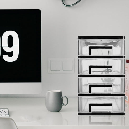 Gatuida Plastic Storage Drawers, 4 Drawer Desktop Organizer, Clear Plastic Makeup Organizer, Stackable Storage Box,
