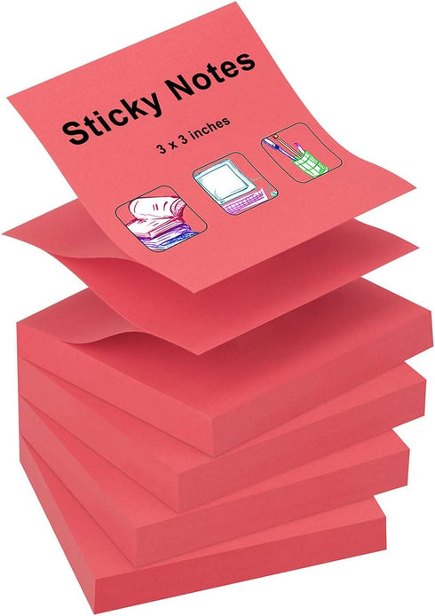 ZCZN 400 Sheets Pop-up Sticky Notes, 3 x 3 Inches, 4 Pads, 100 Sheets/Pad, Bright Color, Red