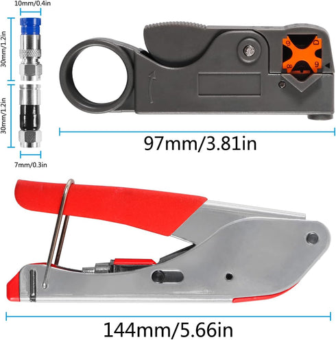 Coax Cable Crimper Kit Tool for RG6 RG59 Coaxial Compression Tool Fitting Wire Stripper with 20pcs F Compression Connectors by AITIAO
