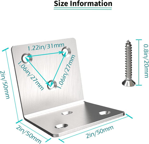 Aufuga (20, 2x2x2) Stainless Steel Corner Bracket,Joint Right Angle Bracket,L Shape Heavy Duty Metal Corner Brace Shelf