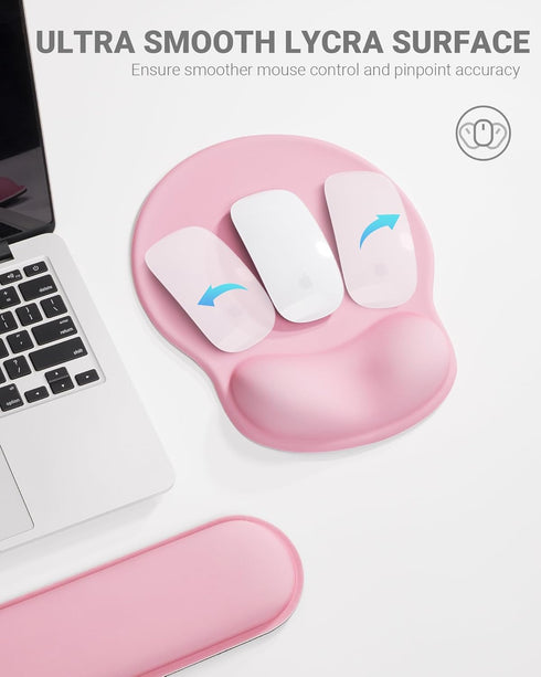 Ergonomic Mouse Pad Wrist Support Set, Memory Foam Keyboard Rest, Non-Slip Base Mousepad, Pink Set