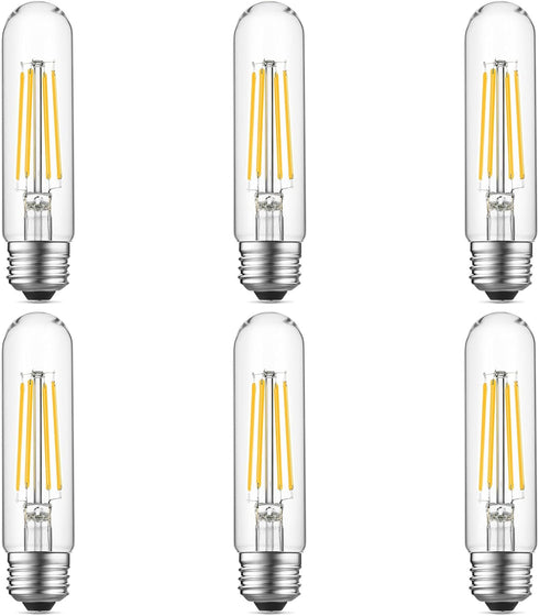 Tubular Light Bulb, 6W Equal E26 LED Bulb, 60 Watt Dimmable, Cool White 4000K, 750LM, Pack of 6 for Rustic Pendant