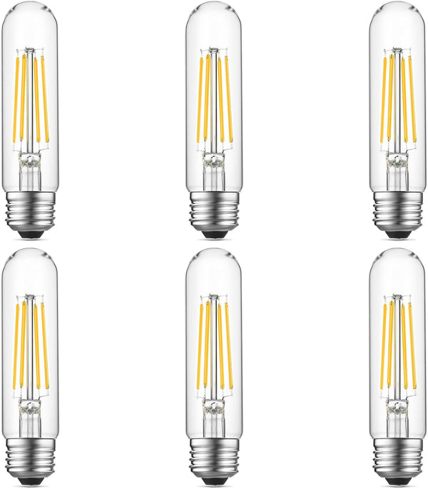 Tubular Light Bulb, 6W Equal E26 LED Bulb, 60 Watt Dimmable, Cool White 4000K, 750LM, Pack of 6 for Rustic Pendant