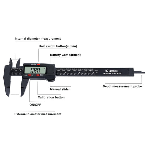Kynup Digital Caliper, Electronic Measuring Tool with LCD Screen and Auto-Off Feature, Inch and Millimeter Conversion