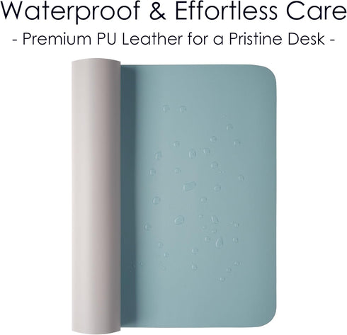 WAYBER Leather Desk Pad Protector, Waterproof Mouse Pad, PU Desk Mat for Office/Home, Light Blue/Silver, 31.5x15.7in