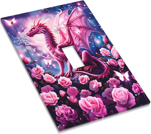 HTSAHKV 3 5 Inch Pink Dragon Flower Wall Plate Light Switch Cover Single Gang Outlet Faceplate Print Plate Cover X