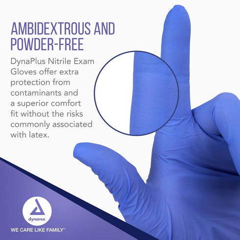 1 200 Dynarex DynaPlus Disposable Nitrile Exam Gloves, Powder-Free, Latex-Free, Strength + Value, Used by