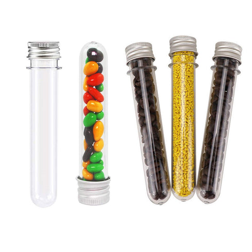 Test Tubes 25x140mm (40ml), Clear Plastic Tubes with Screw Caps for Science Experiments and Storage