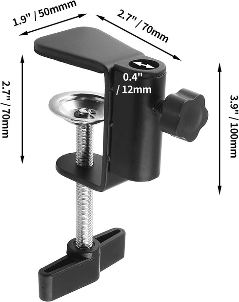 LifCratms (12mm/0.47" C-Clamp Base Stand Mounting Accessory, Metal Black Table Mount Desk Light Holder for Desktop Lamp