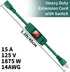 Outdoor Extension Cord with On/Off Waterproof Switch, 3 Prong Heavy Duty Extension Cord, Black Sjtw, 1.5 Ft, Green