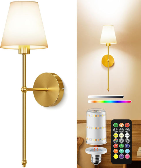 KIBTOY Battery Operated Wall Sconces, 10000mAh Rechargeable Wireless Wall Lights with Remote,