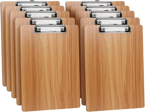 HUAJIE 10 Pack Clipboards, Wooden Clipboards Hardboard with Low Profile Clip, Standard A4 Letter Size Wood Clip Boards