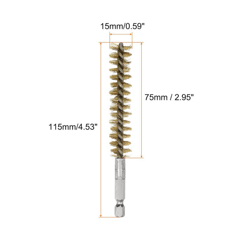 5Pcs Bore Brush Brass 15mm Dia Cleaning Twisted Bronze Wire Brush Tube Pipe Cleaner with Handle 1/4 Inch Hex Shank for Tubes, Ports, Bearings