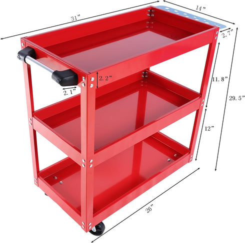 3 450 Lbs Tier Rolling Tool Cart, Capacity Service SART with Wheels, Heavy Duty Steel Utility Cart w/Lockable Wheels