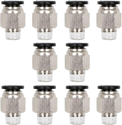 Beduan Male Straight Push to Connect Fittings, 10mm Tube OD x 1/2 Inch Male Thread, Pack of 10