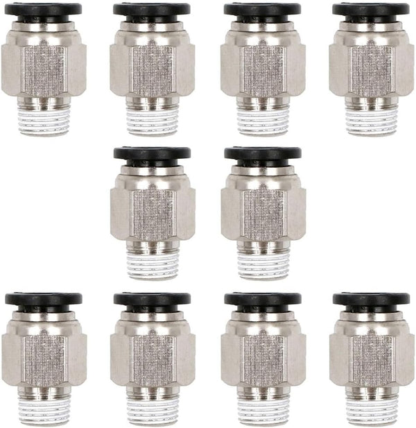 Beduan Male Straight Push to Connect Fittings, 10mm Tube OD x 1/2 Inch Male Thread, Pack of 10