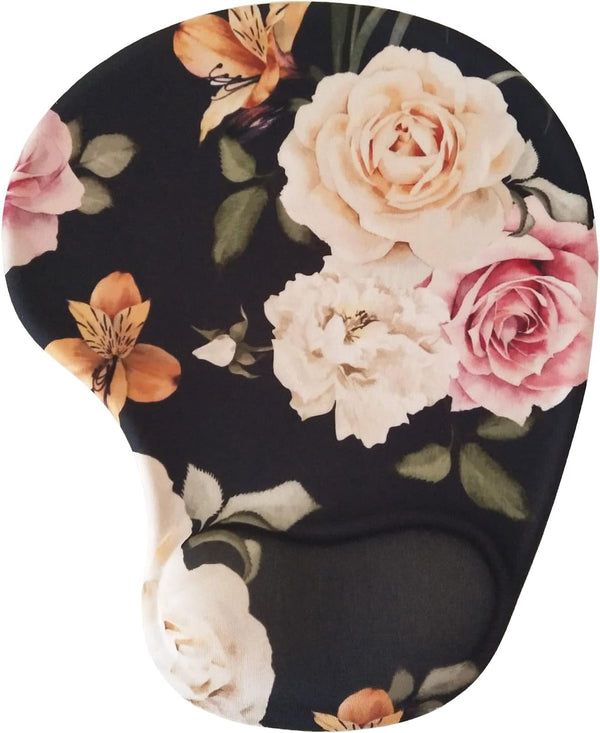 Floral Aesthetic Portable Mouse Pad, Small 3D Gel Mouse Pad with Wrist Support, Black