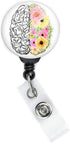 Limeloot Floral Brain Badge Reel for Nurses - Mental Health Neuro Badge Reel with 360 Swing Clip