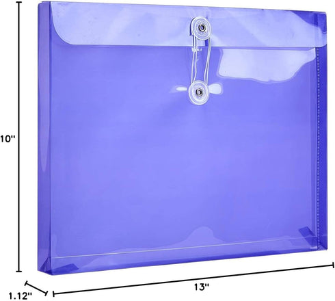 FANWU Plastic Letter Size Envelopes with Button & String Tie Closure, Clear Poly Reusable File Folders for Office
