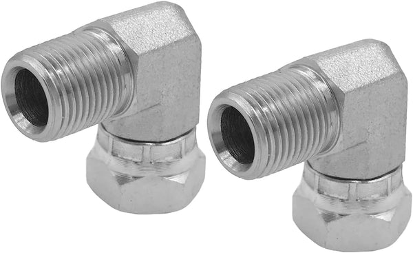 (2-PACK) 1501-06-06 Hydraulic Hose Adapter Fitting 3/8"-18NPTF Male × 3/8"-18NPSM Female Swivel Elbow