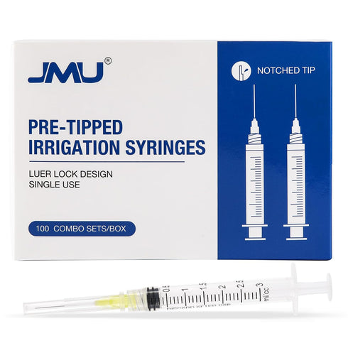 JMU 100pcs Dental Irrigation Syringes, 3cc with 27G Blunt Dispensing Needles, Luer Lock Design