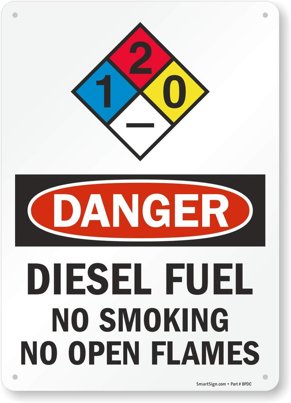 SmartSign "Danger - Diesel Fuel, No Smoking No Open Flames" NFPA Sign, 10" x 14" Plastic