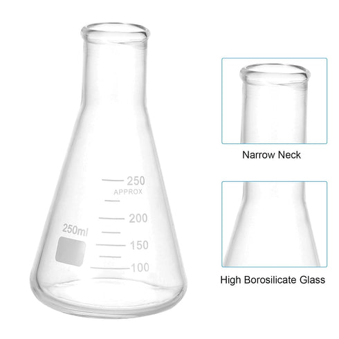 PATIKIL 3 Pcs Erlenmeyer Flask, 50ml 150ml 250ml Narrow Mouth Graduated Borosilicate Glass for Lab Chemistry