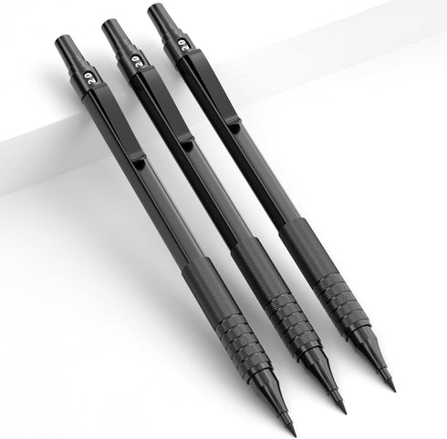 Nicpro Black Metal 2.0 Mechanical Pencil Set with Case, 3 PCS Drafting Lead Holder with 2mm Graphite Lead Refill (HB 2H 4H 2B 4B) & Colors, Sharpeners, Erasers for Artist Writing, Drawing, Sketching by Nicpro