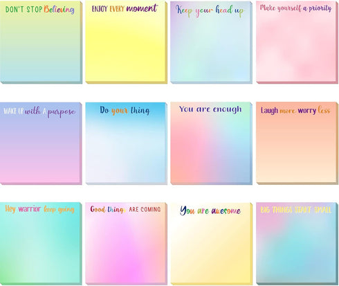 Zonon 24 Pieces Inspirational Sticky Notes: 3 x 3 Inch Motivational Fun Notepads, Positive Gifts for Teacher Coworkers