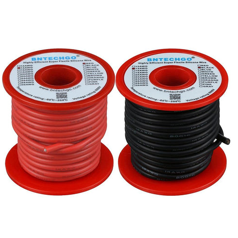 BNTECHGO 14 Gauge Silicone Wire Spool red and Black Each 25ft Flexible