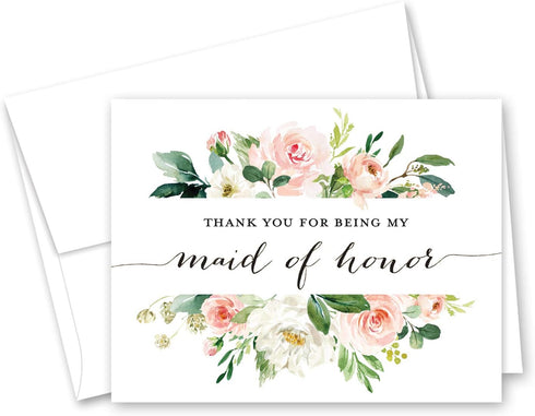 InvitationHouse Blush Floral Bridesmaid Thank You Cards - Set of 10 Bridal Party Thank You Cards