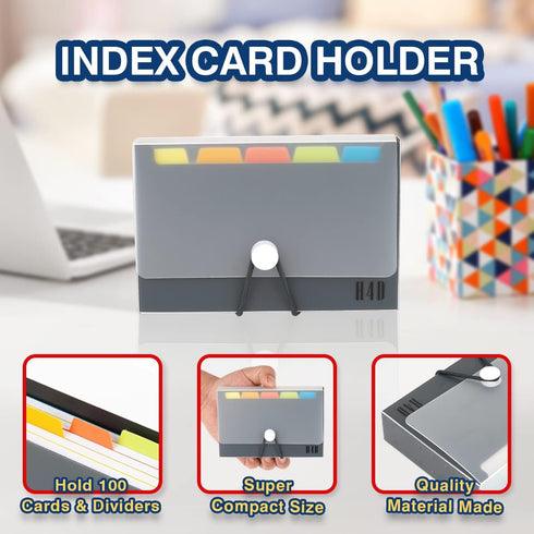 H4D 3x5 100 Index Card Case with Heavyweight Ruled Index Cards and Dividers, Black