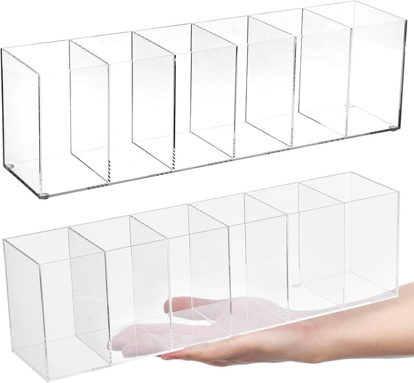 Xaajooio 2 Pcs Acrylic Makeup Brush Holder and Pencil Organizer, 6 Compartments Clear