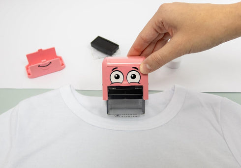 DIY MARKY - Customizable Stamp for Kids | for Children's Clothing and Items | Includes Ink for up to 1000 Impressions | Suitable for All Surfaces | Complete Set with Labels and Thermo Tape (Pink)