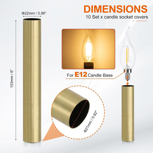 6" 10Pcs E12 Bulb PATIKIL Tall Candle Covers Sleeves, Metal Chandelier Socket Sleeves with Insulation Heat Shrinkable