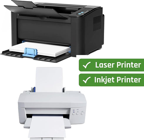 Printable White Sticker Labels, 100 Sheets, 8.5" x 11" Full Sheet for Laser & Inkjet Printers
