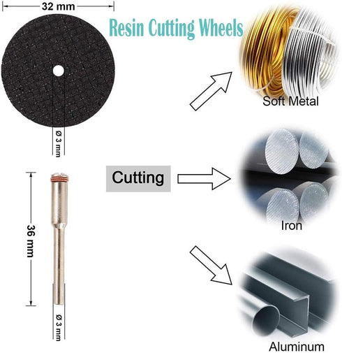 Cutting Wheels for Rotary Tool, Diamond Metal Wood Cutting Wheels, Drill Cutting Disc with 1/8" Shank, Resin Cutting Off