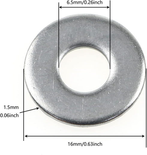 Flat Washer LUORNG 24pcs M6 16mm Outer Diameter 304 Stainless Steel Flat Washer Adjustment Hardware Fitting Accessories Metal Plain Gasket for Bolts & Screws by LUORNG