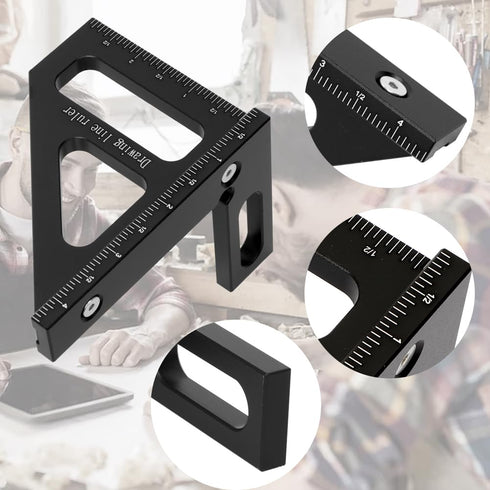 Imperial 3D Multi-Angle Measuring Ruler - 45/90 Degree Aluminum Alloy Woodworking Square Protractor, Miter Triangle