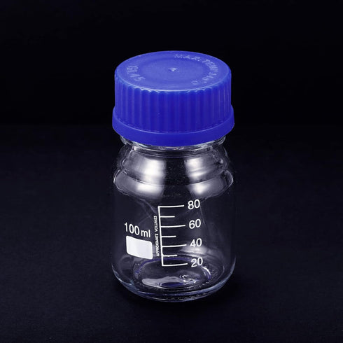 PATIKIL 100mL Reagent Media Bottle, 1Pcs Round Graduated Glass Storage Bottle with Blue Screw Cap for Chemistry Lab,