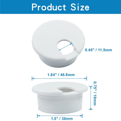 Hordion 6Pcs Desk Grommet 1.5 inch Cable Grommets Hole Cover, Wire Cord Organizer for Furniture, White