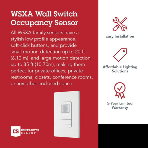 Lithonia Lighting SensorSwitch Wall Mount Motion Sensor Switch, Passive Infrared Wall Switch and Occupancy Sensor, WSXA