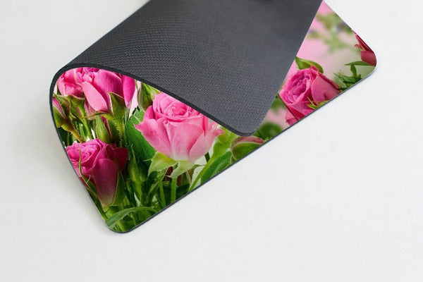 pingpi Pink Mouse Pad - Custom Flower Decor with Butterfly on Pink Rose, Non-Slip Rubber Design